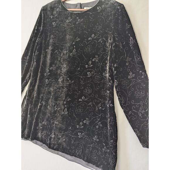 Vintage Kay Unger Petites‎ Black Velvet Floral Burnout Button Back Tunic Size 12 - Picture 2 of 8